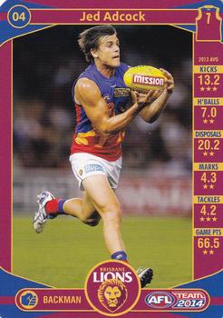 2014 Team Zone AFL Team #4 Jed Adcock Front